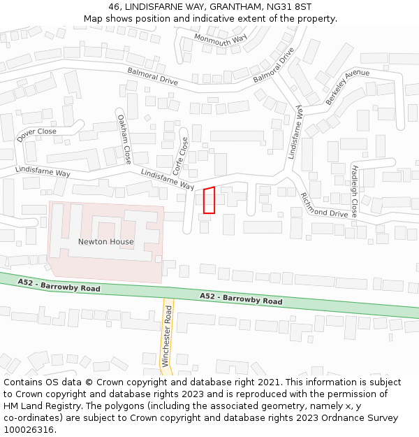 46, LINDISFARNE WAY, GRANTHAM, NG31 8ST: Location map and indicative extent of plot