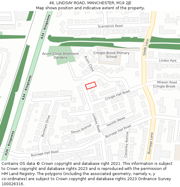 46, LINDSAY ROAD, MANCHESTER, M19 2JE: Location map and indicative extent of plot