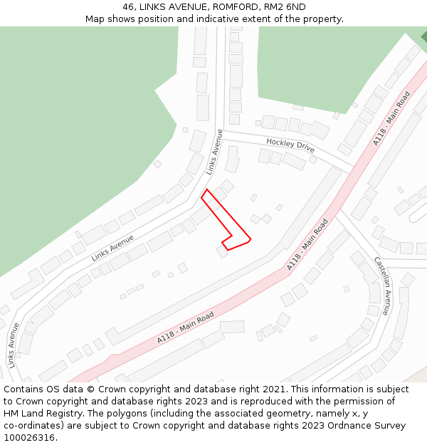 46, LINKS AVENUE, ROMFORD, RM2 6ND: Location map and indicative extent of plot