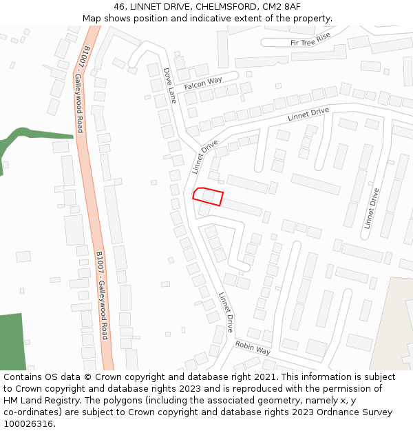 46, LINNET DRIVE, CHELMSFORD, CM2 8AF: Location map and indicative extent of plot