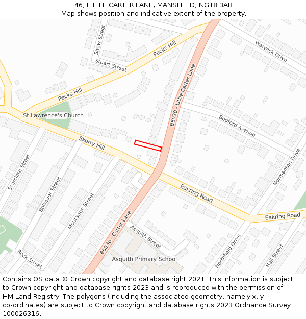 46, LITTLE CARTER LANE, MANSFIELD, NG18 3AB: Location map and indicative extent of plot