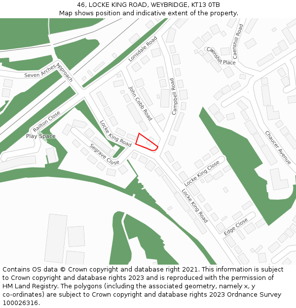 46, LOCKE KING ROAD, WEYBRIDGE, KT13 0TB: Location map and indicative extent of plot