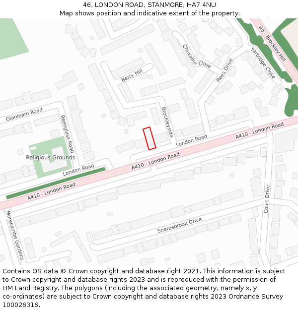 46, LONDON ROAD, STANMORE, HA7 4NU: Location map and indicative extent of plot