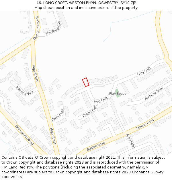 46, LONG CROFT, WESTON RHYN, OSWESTRY, SY10 7JP: Location map and indicative extent of plot