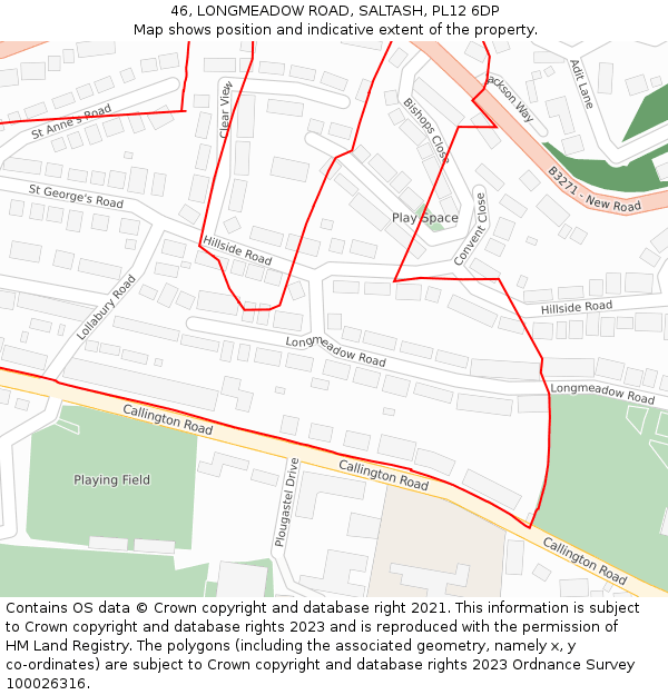 46, LONGMEADOW ROAD, SALTASH, PL12 6DP: Location map and indicative extent of plot