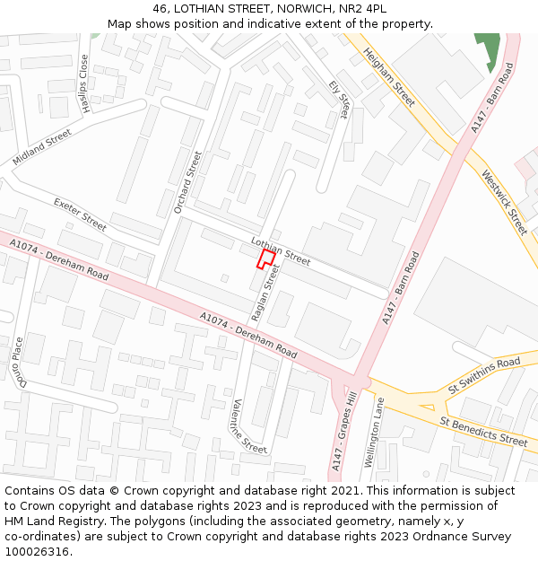 46, LOTHIAN STREET, NORWICH, NR2 4PL: Location map and indicative extent of plot