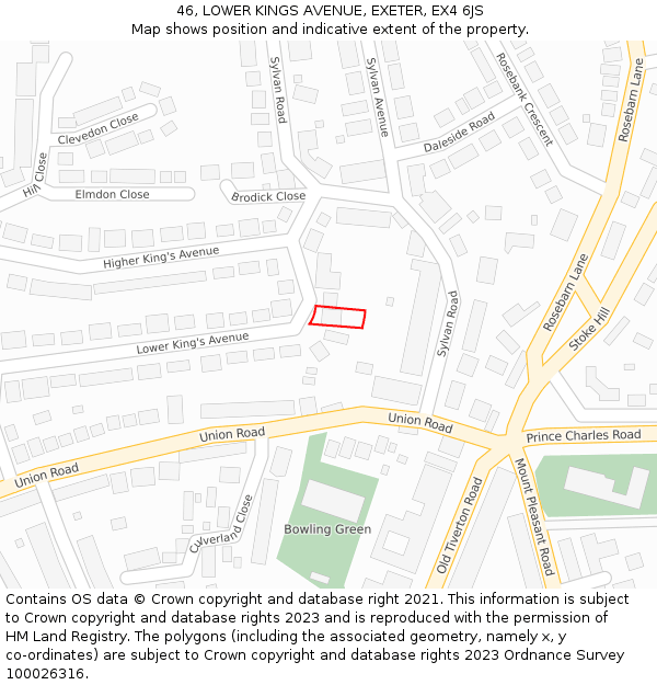 46, LOWER KINGS AVENUE, EXETER, EX4 6JS: Location map and indicative extent of plot