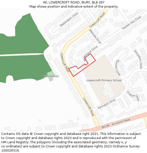 46, LOWERCROFT ROAD, BURY, BL8 2EY: Location map and indicative extent of plot