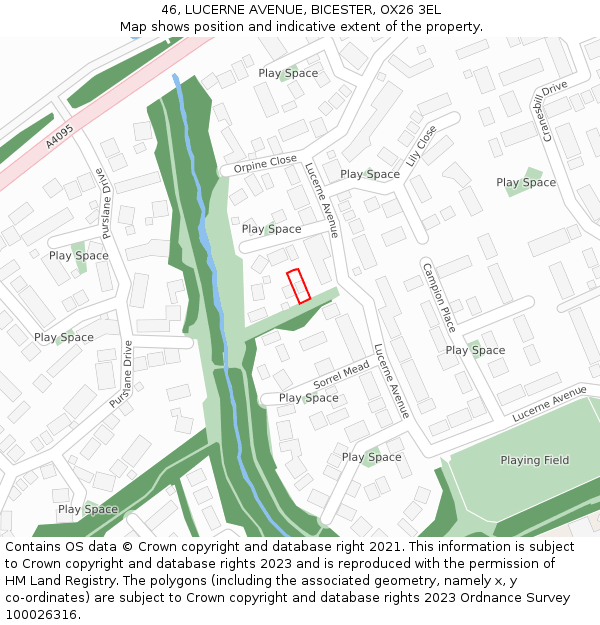 46, LUCERNE AVENUE, BICESTER, OX26 3EL: Location map and indicative extent of plot