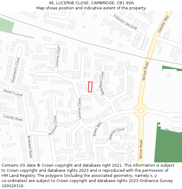 46, LUCERNE CLOSE, CAMBRIDGE, CB1 9SA: Location map and indicative extent of plot