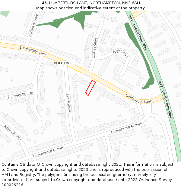 46, LUMBERTUBS LANE, NORTHAMPTON, NN3 6AH: Location map and indicative extent of plot
