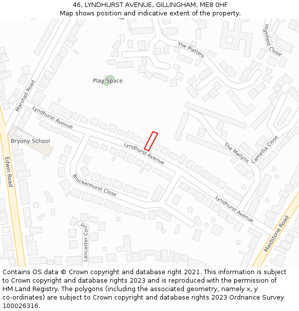 46, LYNDHURST AVENUE, GILLINGHAM, ME8 0HF: Location map and indicative extent of plot