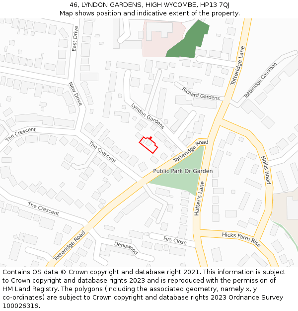 46, LYNDON GARDENS, HIGH WYCOMBE, HP13 7QJ: Location map and indicative extent of plot