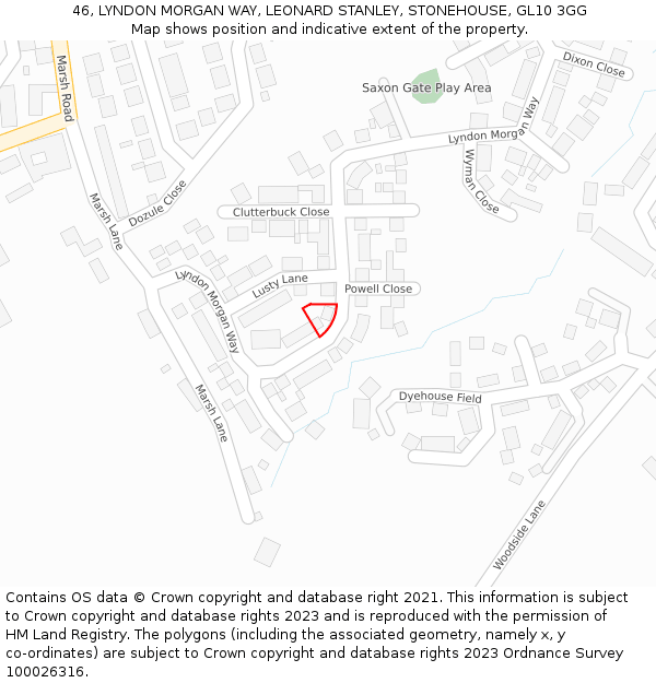 46, LYNDON MORGAN WAY, LEONARD STANLEY, STONEHOUSE, GL10 3GG: Location map and indicative extent of plot