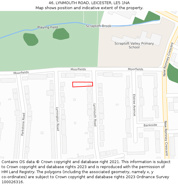 46, LYNMOUTH ROAD, LEICESTER, LE5 1NA: Location map and indicative extent of plot