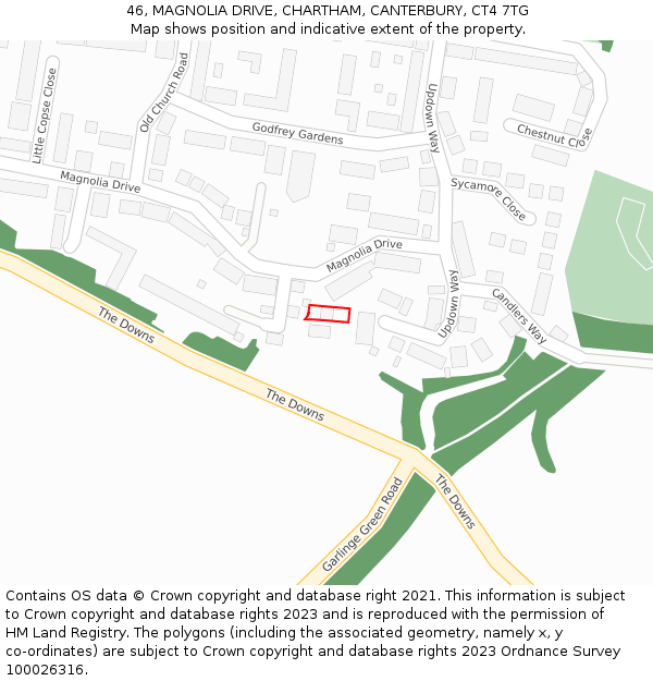 46, MAGNOLIA DRIVE, CHARTHAM, CANTERBURY, CT4 7TG: Location map and indicative extent of plot