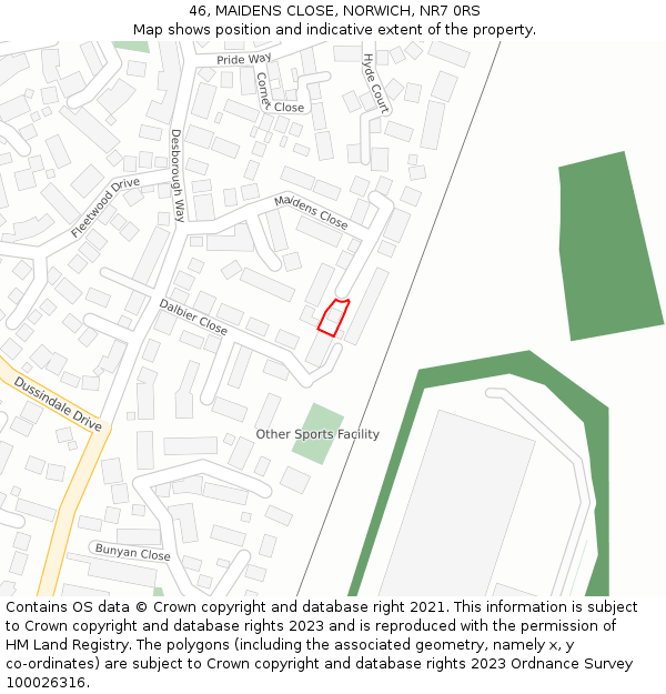 46, MAIDENS CLOSE, NORWICH, NR7 0RS: Location map and indicative extent of plot