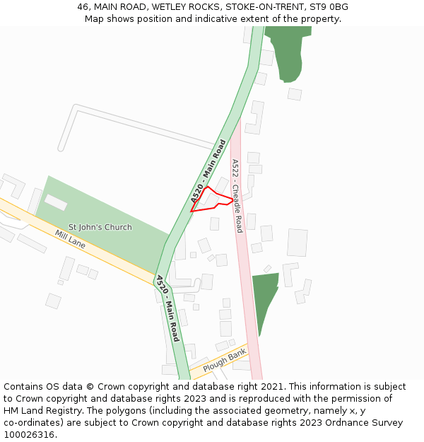 46, MAIN ROAD, WETLEY ROCKS, STOKE-ON-TRENT, ST9 0BG: Location map and indicative extent of plot