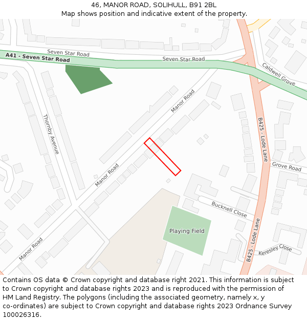 46, MANOR ROAD, SOLIHULL, B91 2BL: Location map and indicative extent of plot