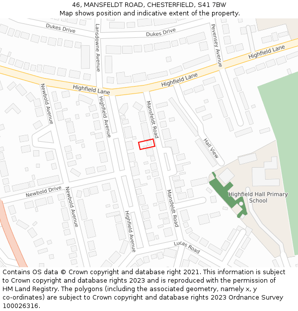 46, MANSFELDT ROAD, CHESTERFIELD, S41 7BW: Location map and indicative extent of plot