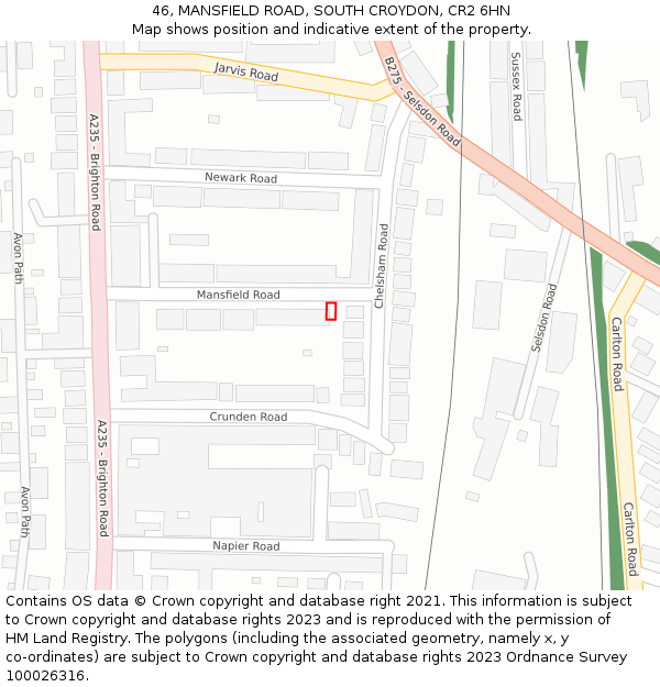 46, MANSFIELD ROAD, SOUTH CROYDON, CR2 6HN: Location map and indicative extent of plot