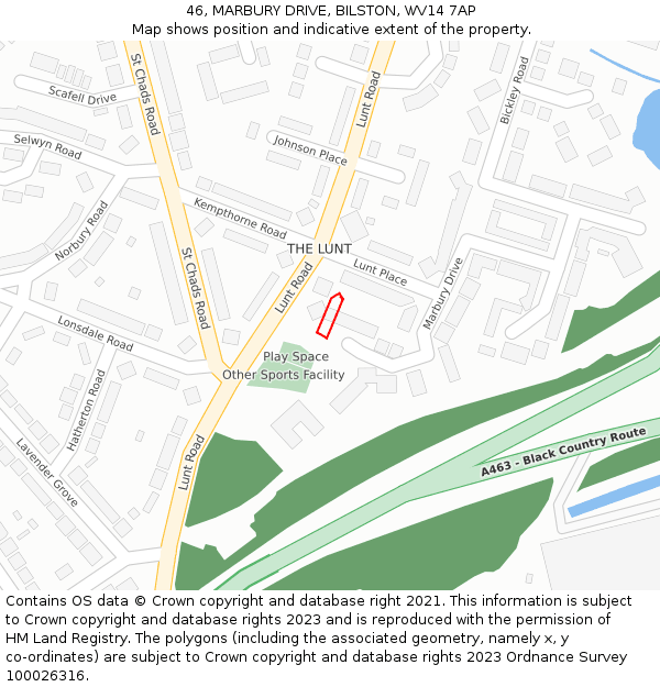 46, MARBURY DRIVE, BILSTON, WV14 7AP: Location map and indicative extent of plot