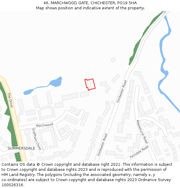 46, MARCHWOOD GATE, CHICHESTER, PO19 5HA: Location map and indicative extent of plot