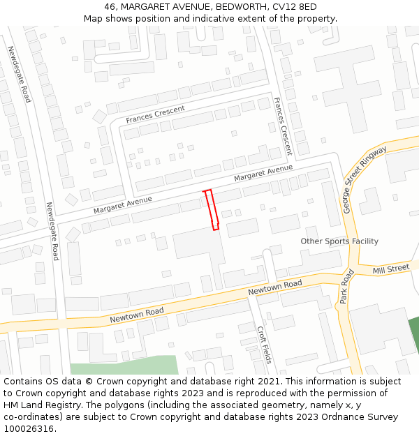 46, MARGARET AVENUE, BEDWORTH, CV12 8ED: Location map and indicative extent of plot