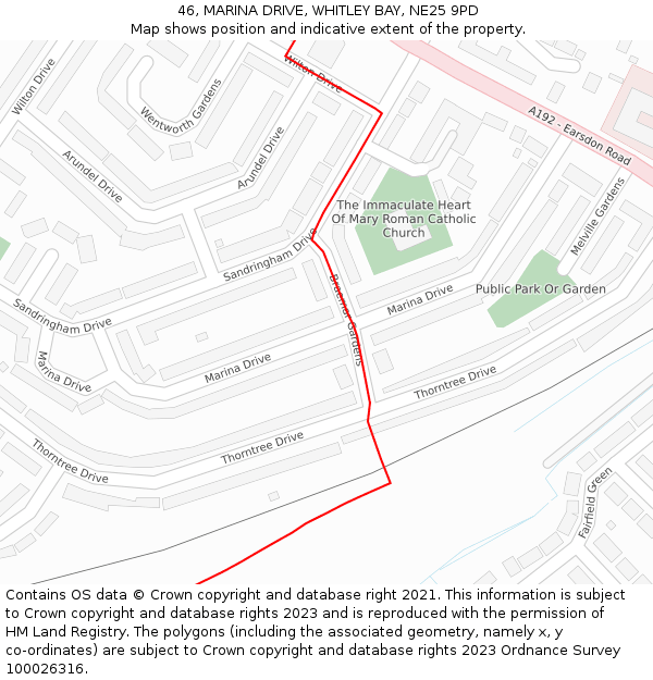 46, MARINA DRIVE, WHITLEY BAY, NE25 9PD: Location map and indicative extent of plot