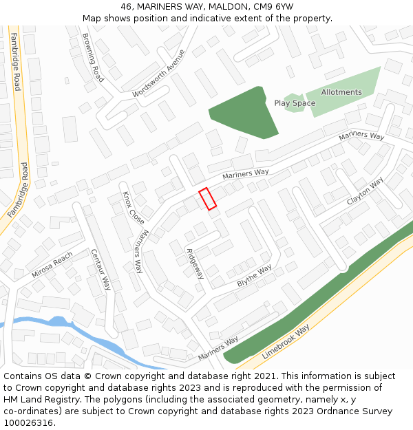 46, MARINERS WAY, MALDON, CM9 6YW: Location map and indicative extent of plot