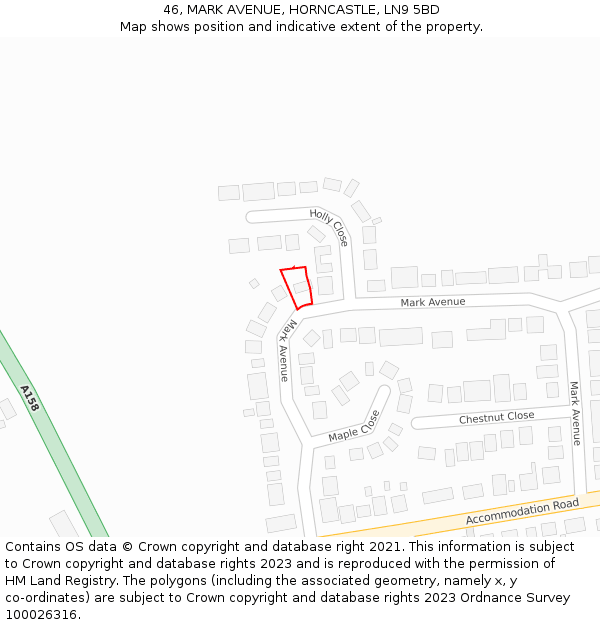 46, MARK AVENUE, HORNCASTLE, LN9 5BD: Location map and indicative extent of plot