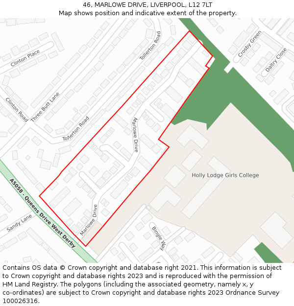 46, MARLOWE DRIVE, LIVERPOOL, L12 7LT: Location map and indicative extent of plot