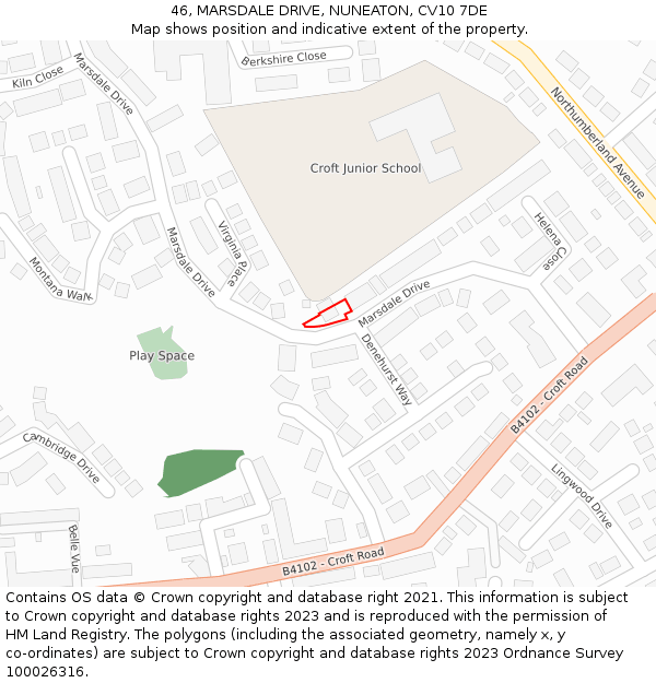 46, MARSDALE DRIVE, NUNEATON, CV10 7DE: Location map and indicative extent of plot