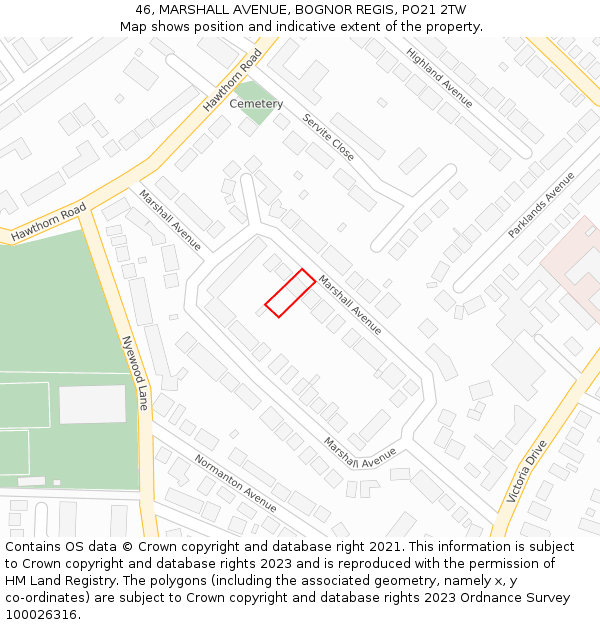 46, MARSHALL AVENUE, BOGNOR REGIS, PO21 2TW: Location map and indicative extent of plot