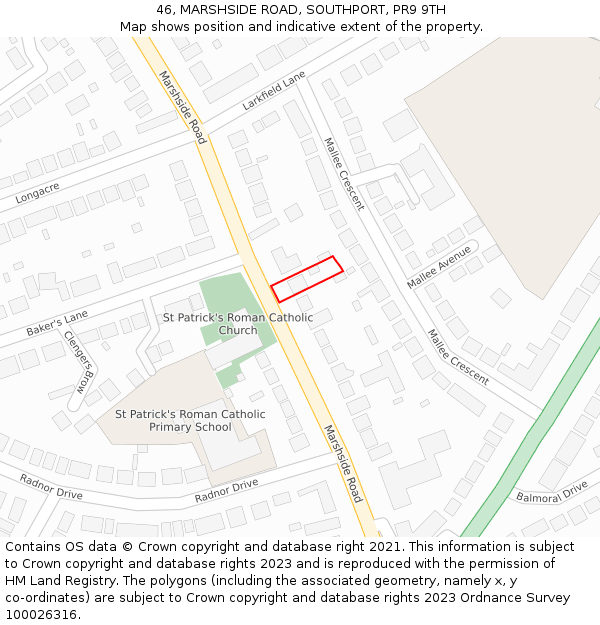 46, MARSHSIDE ROAD, SOUTHPORT, PR9 9TH: Location map and indicative extent of plot