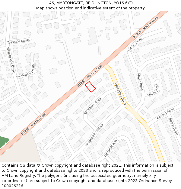 46, MARTONGATE, BRIDLINGTON, YO16 6YD: Location map and indicative extent of plot