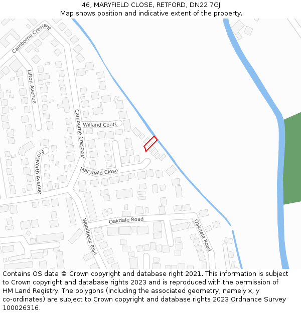 46, MARYFIELD CLOSE, RETFORD, DN22 7GJ: Location map and indicative extent of plot