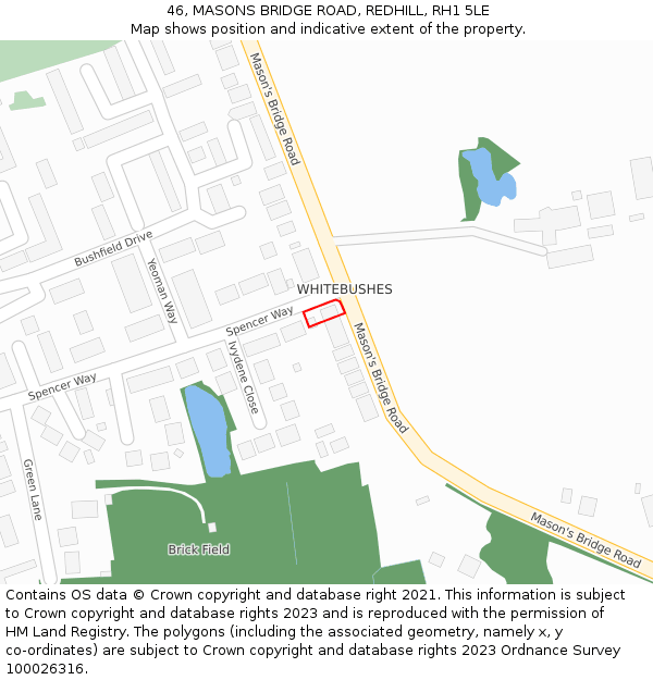 46, MASONS BRIDGE ROAD, REDHILL, RH1 5LE: Location map and indicative extent of plot