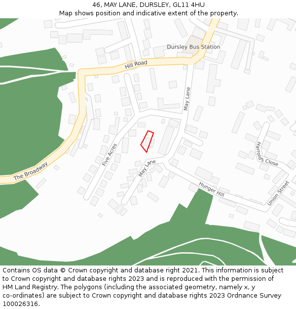 46, MAY LANE, DURSLEY, GL11 4HU: Location map and indicative extent of plot