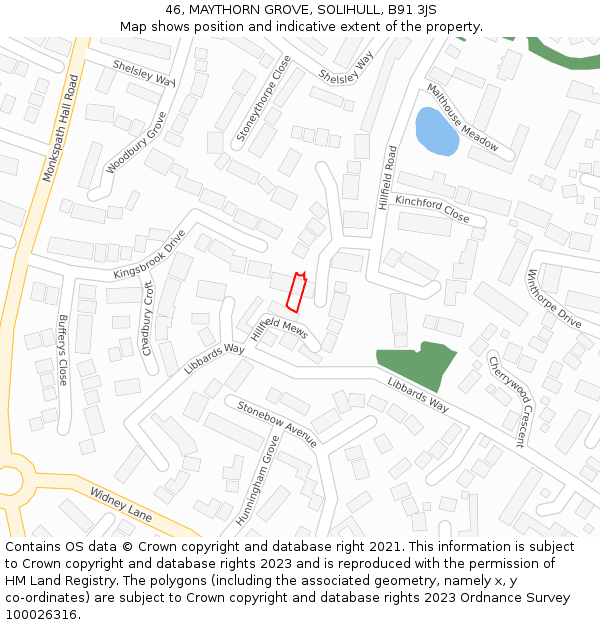 46, MAYTHORN GROVE, SOLIHULL, B91 3JS: Location map and indicative extent of plot