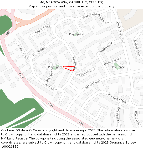 46, MEADOW WAY, CAERPHILLY, CF83 1TQ: Location map and indicative extent of plot