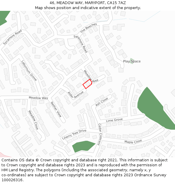 46, MEADOW WAY, MARYPORT, CA15 7AZ: Location map and indicative extent of plot