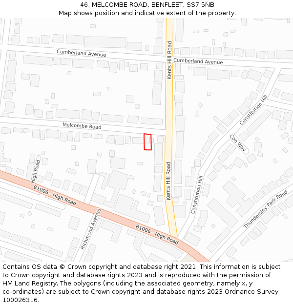 46, MELCOMBE ROAD, BENFLEET, SS7 5NB: Location map and indicative extent of plot