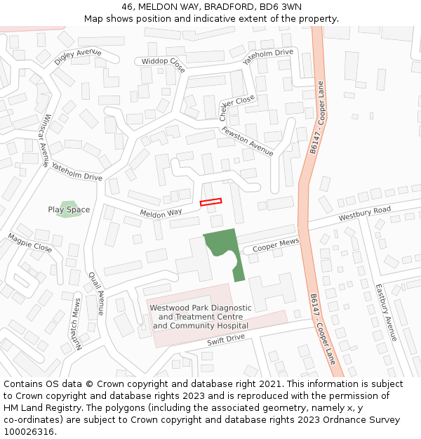 46, MELDON WAY, BRADFORD, BD6 3WN: Location map and indicative extent of plot