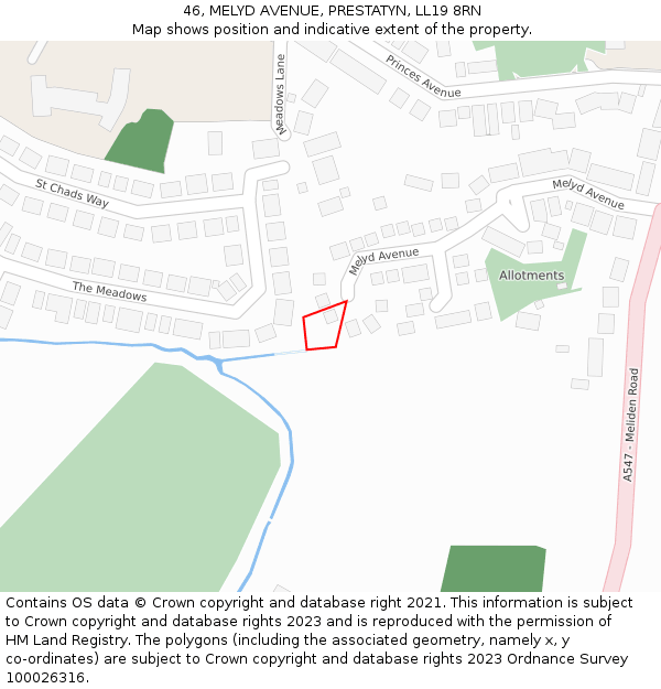 46, MELYD AVENUE, PRESTATYN, LL19 8RN: Location map and indicative extent of plot