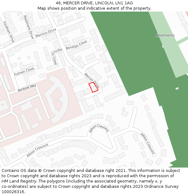 46, MERCER DRIVE, LINCOLN, LN1 1AG: Location map and indicative extent of plot
