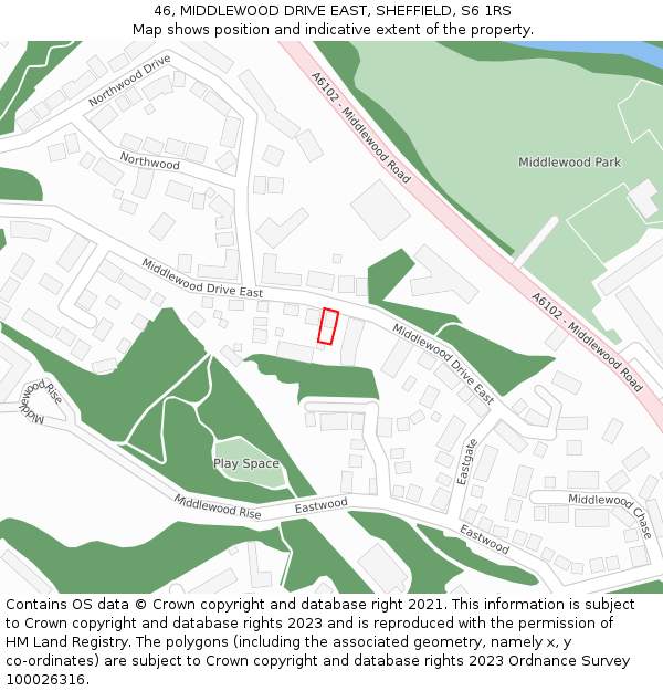 46, MIDDLEWOOD DRIVE EAST, SHEFFIELD, S6 1RS: Location map and indicative extent of plot