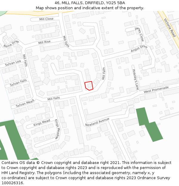 46, MILL FALLS, DRIFFIELD, YO25 5BA: Location map and indicative extent of plot