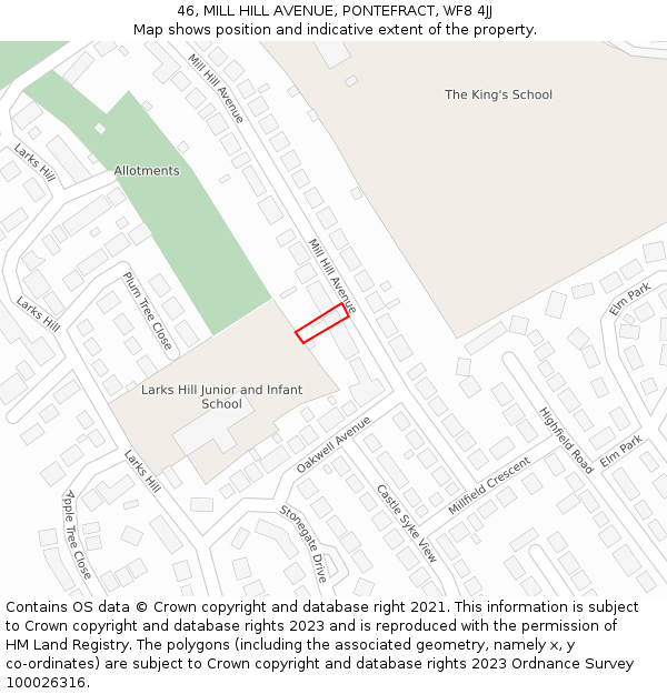 46, MILL HILL AVENUE, PONTEFRACT, WF8 4JJ: Location map and indicative extent of plot