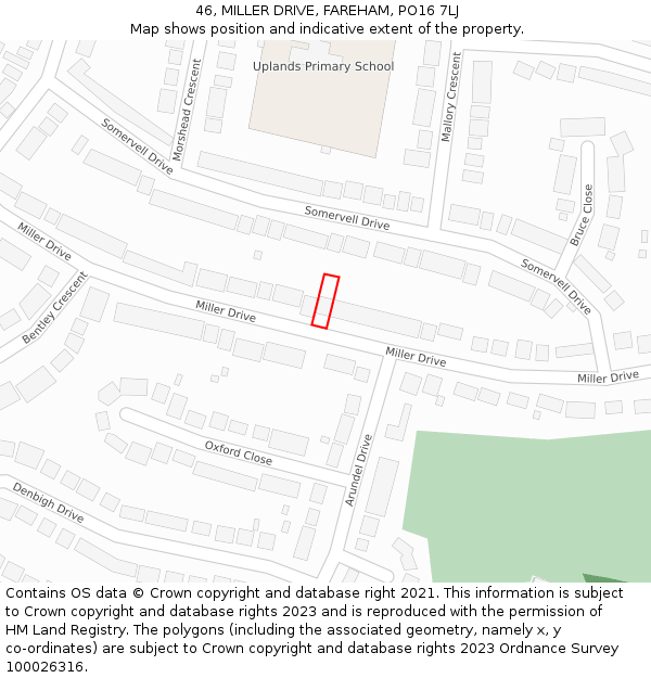 46, MILLER DRIVE, FAREHAM, PO16 7LJ: Location map and indicative extent of plot